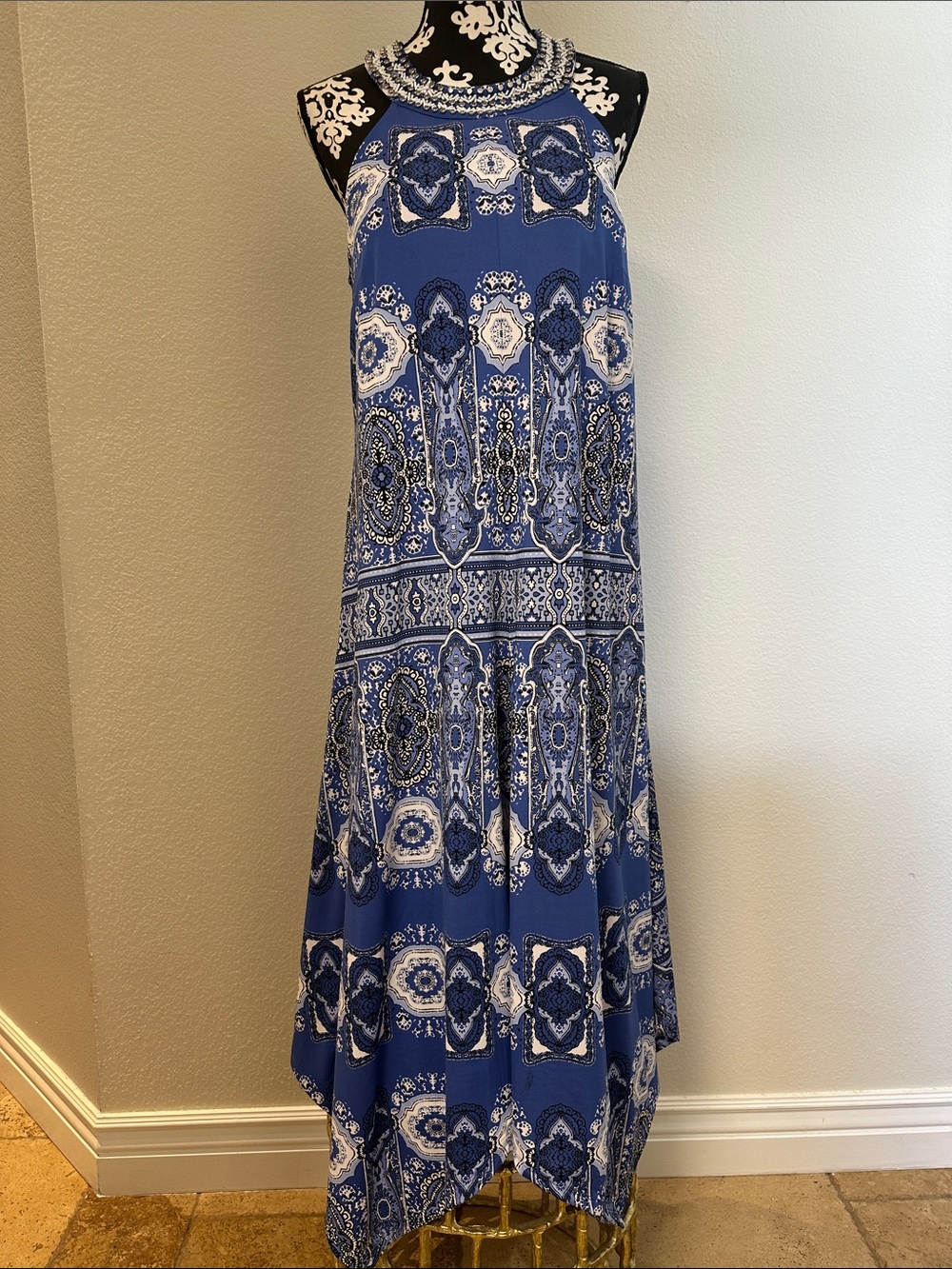 INC Blue Paisley Halter Maxi Dress women’s size L